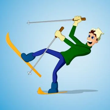 Young man falling while skiing Stock Illustration