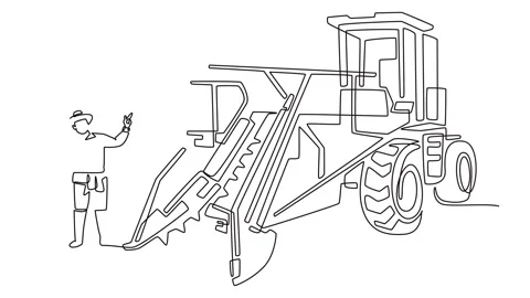 Young man farmer pointing at large combine harvester machine Stock Footage 342801488