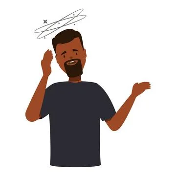 Young man feeling dizzy and suffering from vertigo Stock Illustration