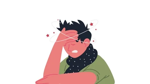 Young man feeling dizzy with stars spinning around his head, holding his fo.. Stock Footage 339272786