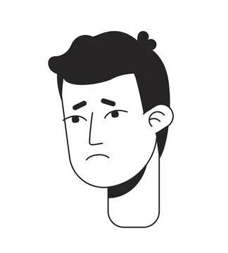 Young man feeling downhearted flat line monochromatic vector character head Stockillustratie