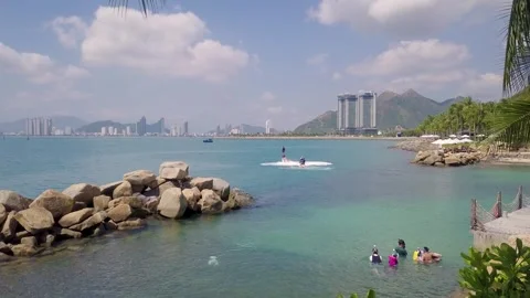 Young man flies on hydrofly Stock Footage 290860698