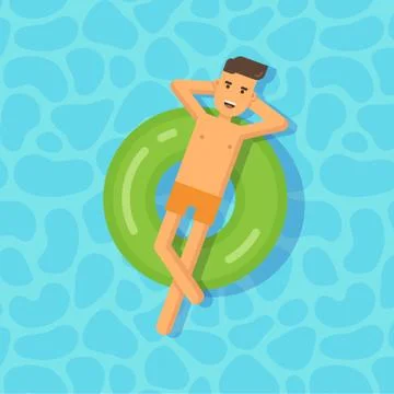 Young man floating on an inflatable circle in a swimming pool Stock Illustration