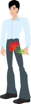 Young man with flowers Stock Illustration