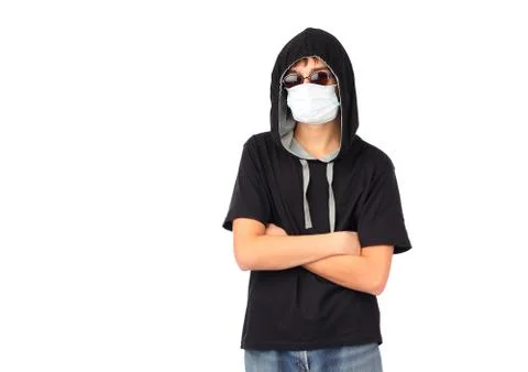 Young Man in Flu Mask Foto stock