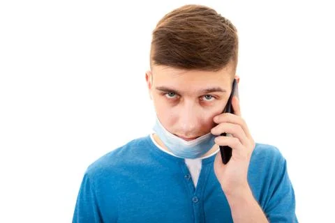 Young Man in Flu Mask Stock Photos