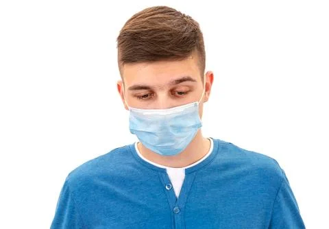 Young Man in Flu Mask Foto stock