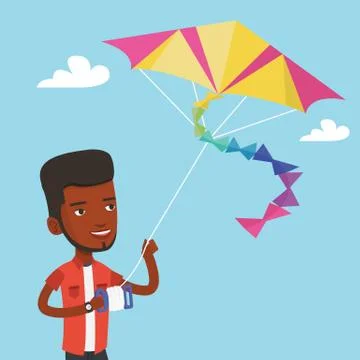 Young man flying kite vector illustration Stock Illustration