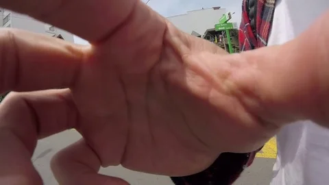 Young Man Forgot to Switch off his GoPro Camera, Closed it by Hand. Hiden camera Stock-Footage 82838194