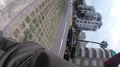 Young Man Forgot to Switch off his GoPro Camera. Hiden camera on Street Stock Footage 82842822