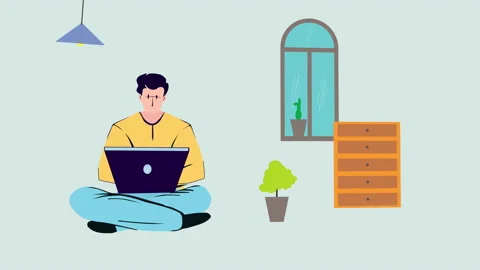 Young man freelancer using laptop working from home in internet, enjoying Video stock 132371538