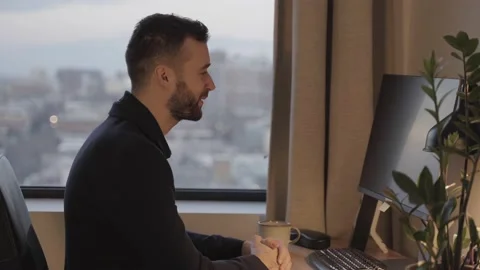 Young Man, Freelancer Working Remotely. Videocall Stock Footage 194571403