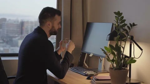 Young Man, Freelancer Working Remotely. Videocall Stock Footage 194572692
