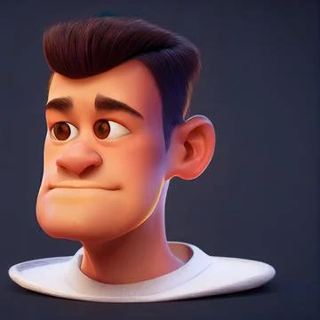 Young man with friendly face and perfact haircut. Cartoon big eyed close up Ilustración de archivo