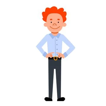 A young man in full height stands with his hands on his belt. Stock Illustration