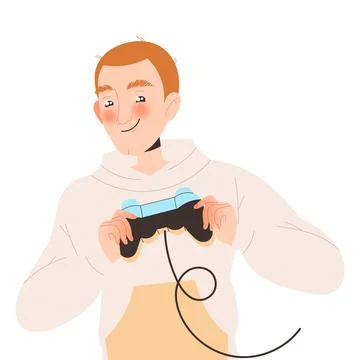 Young Man with Gamepad Playing Computer Game Enjoying Recreation Vector Illustrazione stock