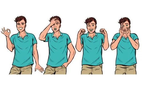 Young man gestures set 库存插图