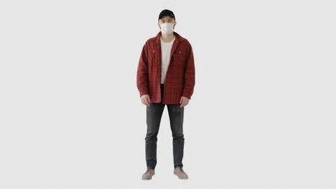 Young Man Gesturing And Wearing Mask Showing Thumb Up, Alpha Channel Stock Footage 139016760