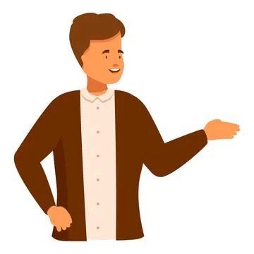 Young man gesturing with hand and smiling presenting something Stock Illustration