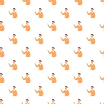 Young man gesturing in orange shirt seamless pattern Stock Illustration