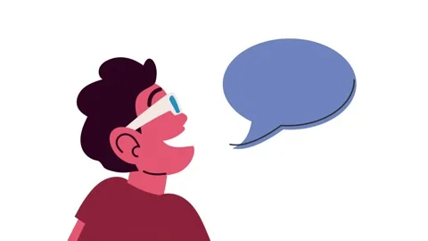 Young man with glasses talking with speech bubble animation, dynamic motion. Stock Footage 339063143