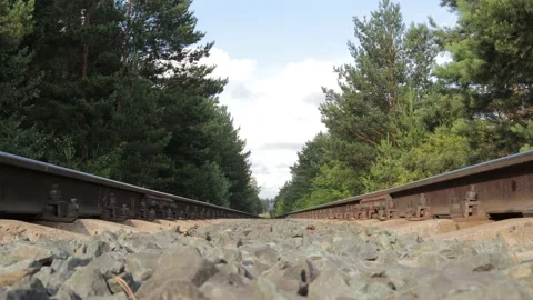 A young man goes on rails in the forest. Stock Footage 133622127