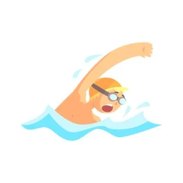 Young man with goggles swimming in the pool Stock Illustration