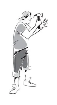 Young man with hammer vector icon Stock Illustration