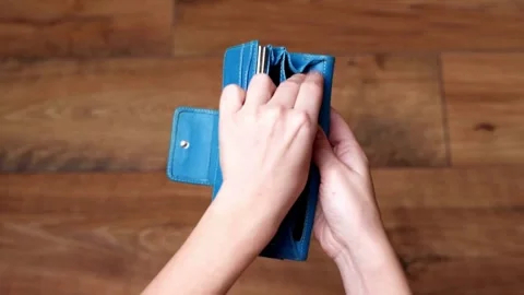 Young Man hand open an empty wallet closeup wallets without money financial Stock Footage 336450430