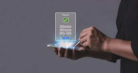 Young Man Hand Using Smartphone For Mobile Payment, Online payment, Digital.. Stock Photos