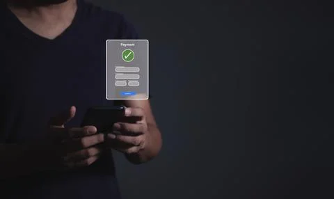 Young Man Hand Using Smartphone For Mobile Payment, Online payment, Digital.. Foto stock