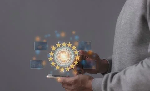 Young man hand using smartphone to Interconnect, Interconnected Concept; Pe.. Stock Photos
