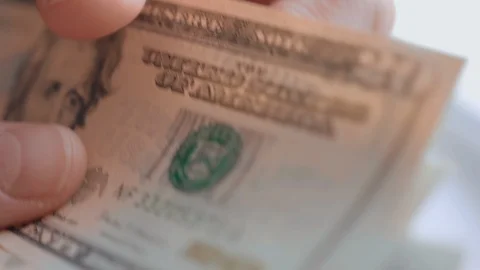 Young man hands counting american 20 dollars banknotes 4K close up slow mo Stock Footage 101356997