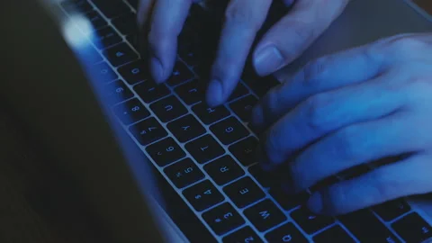 Young man hands typing on laptop keyboard. Video stock 159789587