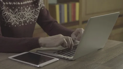 Young man hands using notebook on a table, 4k footage shot in 24fps Stock Footage 89532913