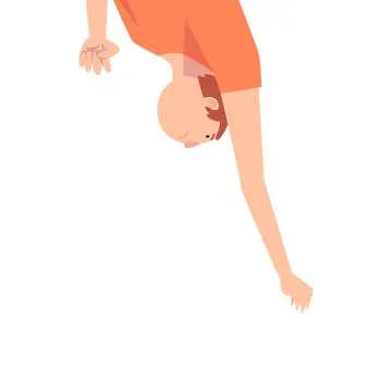 Young Man Hanging Upside Down and Gesturing Vector Illustration Stock Illustration