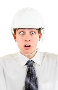 Young Man in a Hard Hat Foto stock