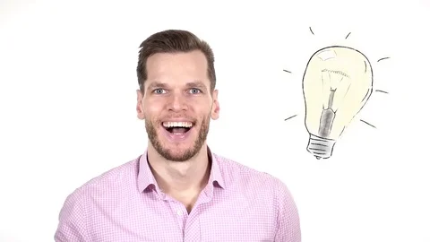 Young Man has an idea that gets bigger and bigger isolated on white background - Stock Footage 84063316