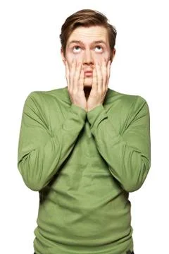 Young man has a problem, he's worried. Stock Photos