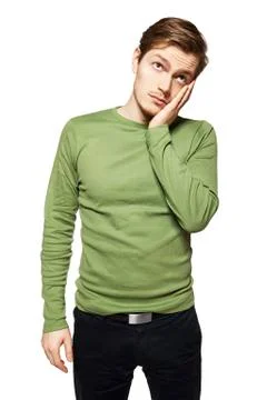 Young man has a problem, he's worried. Stock Photos
