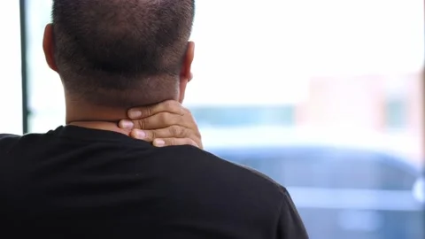 Young man has shoulder neck pain and hurt get stress a symptom office syndrome. Stock Footage 151672744