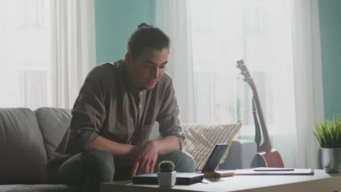 Young Man Has Video Call Stock Footage 156745869