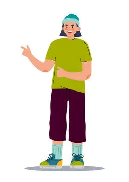 A young man in a hat is standing.  Vector illustration flat Stock Illustration