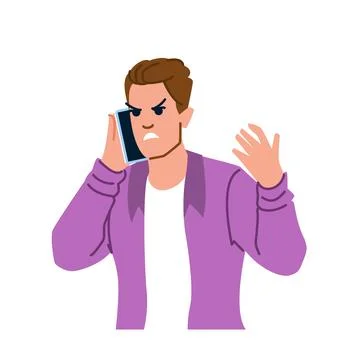 Young man having angry phone call on mobile phone Stock Illustration