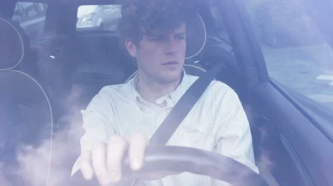 Young man having fun in his car Stock Footage 41545775