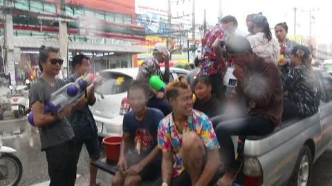 Young man having fun onf the Sangkay festival in Chiang Mai, Thailand Stock Footage 155583241