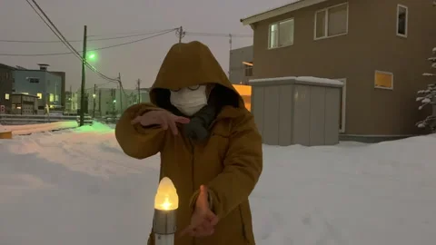 A young man having fun in quarantine's winter Stock Footage 137215155