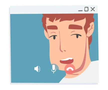 Young Man Having Video Call, People Talking to Each Other on Computer Screen イラスト素材