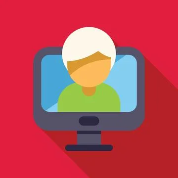 Young man having video call using desktop computer icon Illustrazione stock