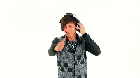 Young Man in Headphones Dancing Video stock 55486924